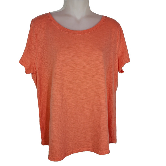 Talbots Tee Women Petite LP Button Back Slub Cotton Short Sleeve Modal Orange - Picture 1 of 9